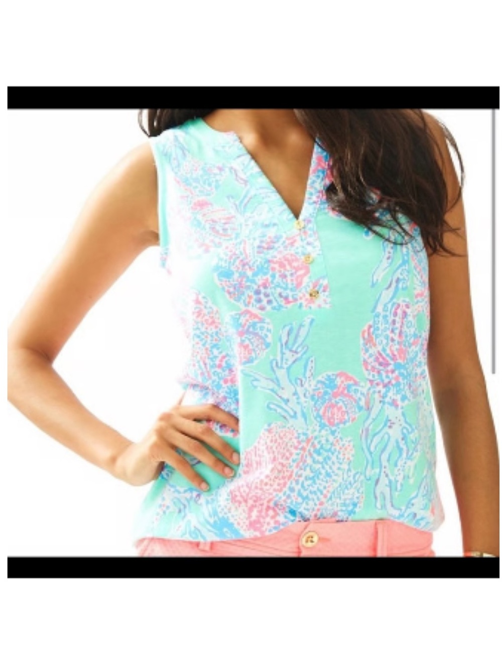 Lilly Pulitzer Essie top in Fansea Mint Floral V-Neck Sleeveless top medium